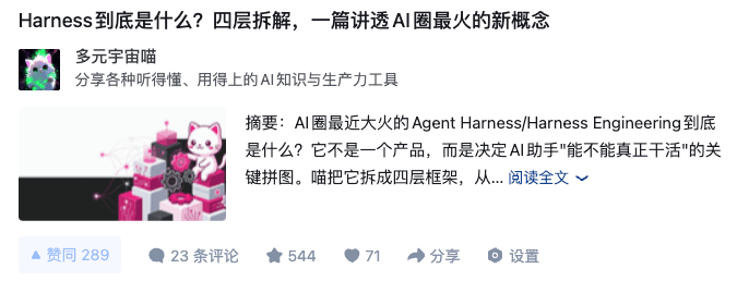 Harness 单篇长文数据截图